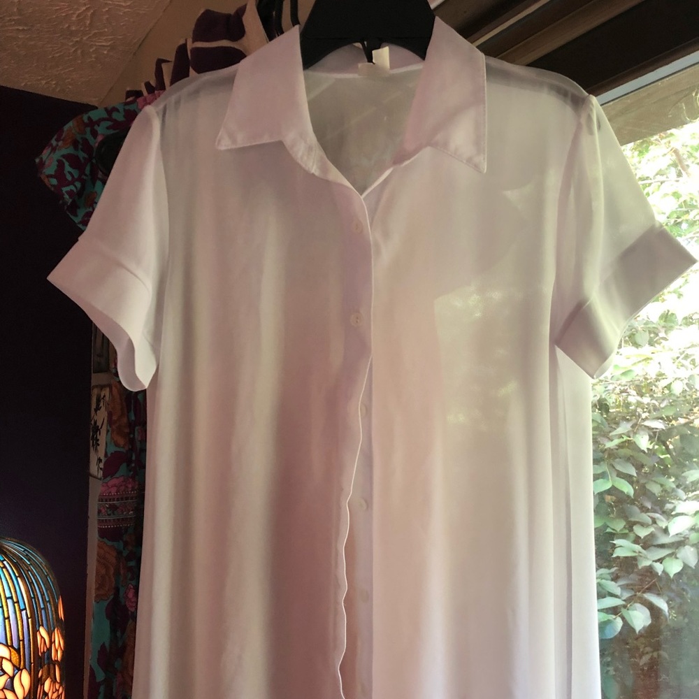 Sheer White Button Down Duster S - image 2